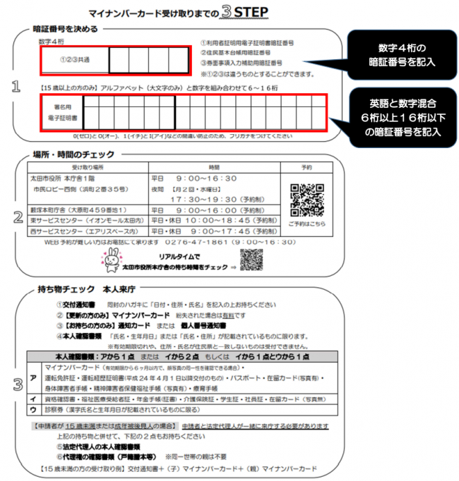 暗証番号設定用紙記入例