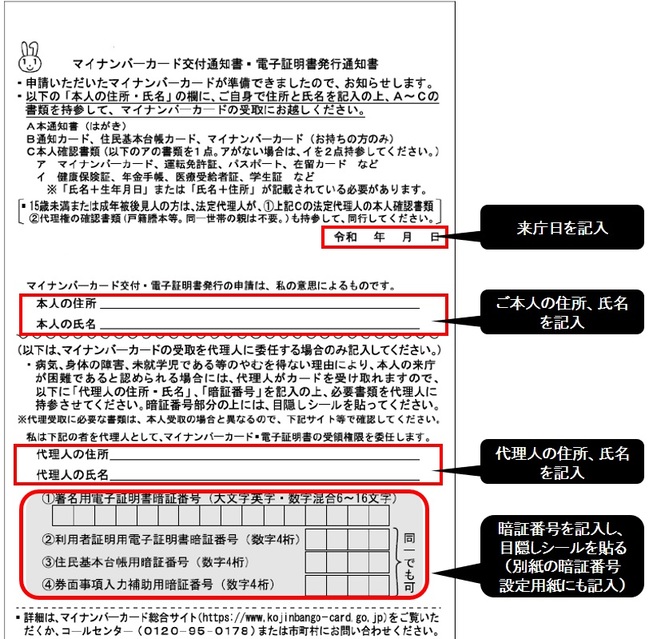 代理人交付通知書はがきの画像