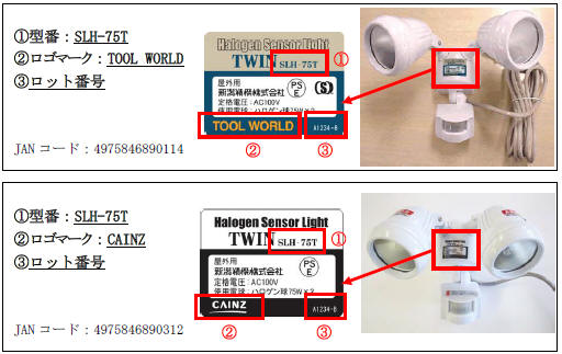 対象製品の確認方法の画像