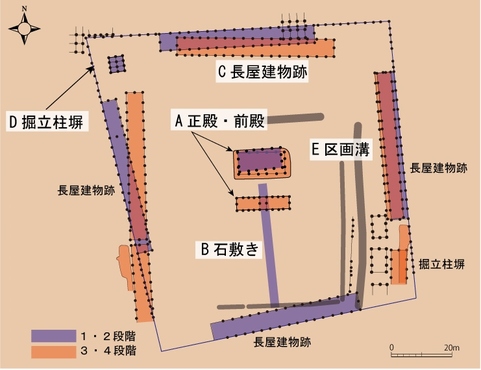 発掘調査で見つかった郡庁跡を上から見た図（平成27年現在）の画像