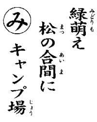 緑萌え松の合間にキャンプ場