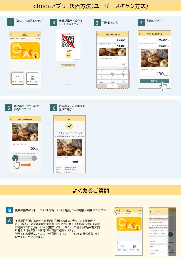 スマートフォンアプリchiicaでの決済方法画像